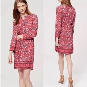 LOFT Red Floral Long Sleeve Dress